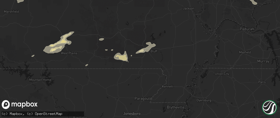 Hail map in Harviell, MO on July 10, 2026