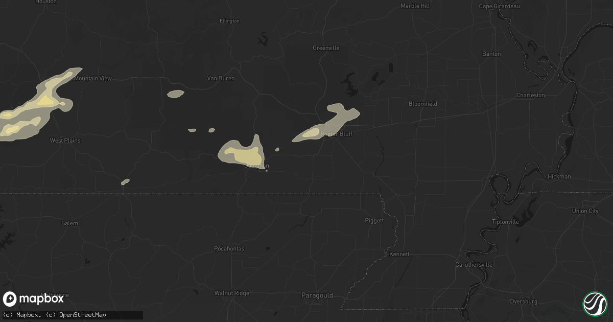 Hail map in Harviell, MO on July 10, 2026