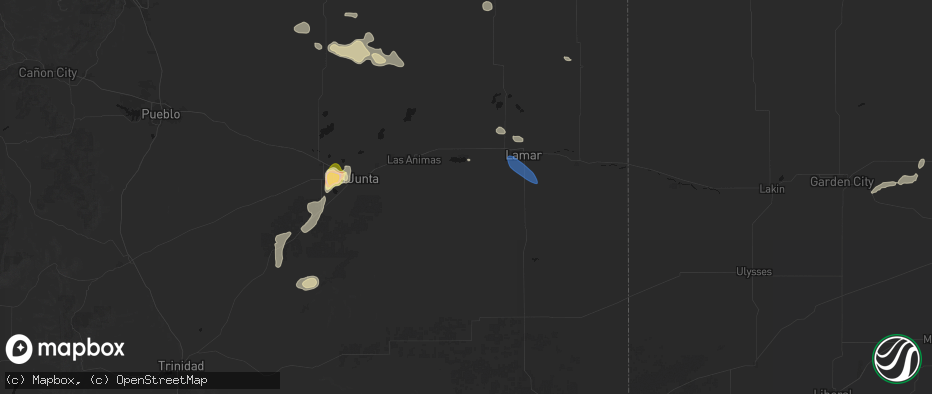 Hail map in Hasty, CO on July 10, 2026