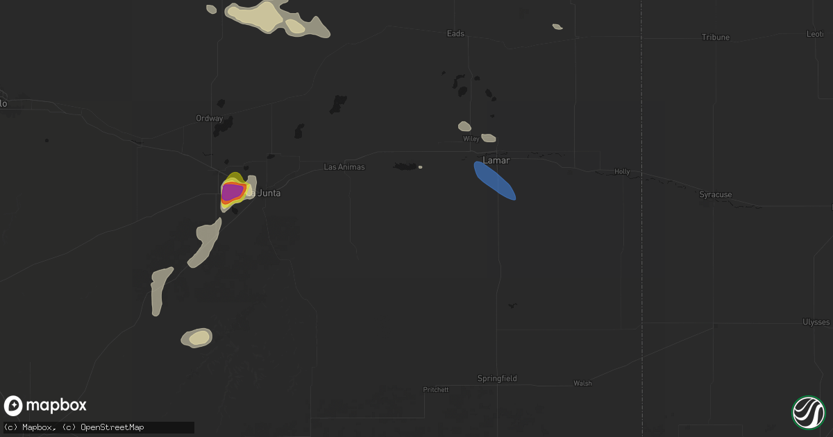 Hail map in Hasty, CO on July 10, 2026