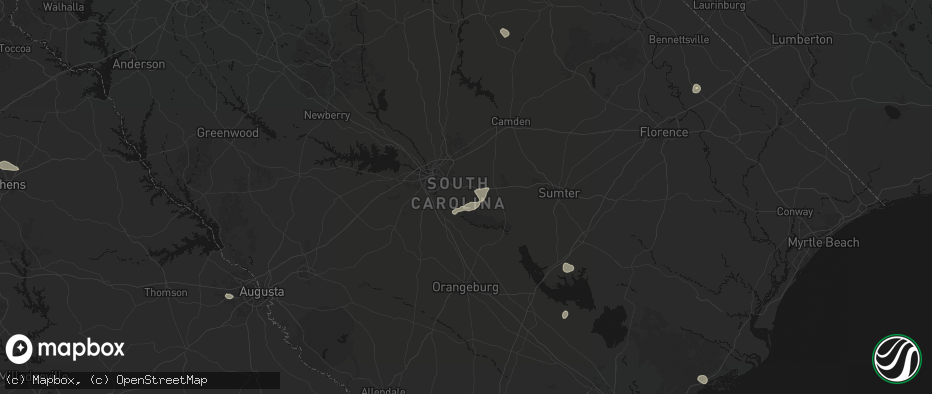 Hail map in Hopkins, SC on July 10, 2026