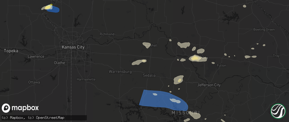 Hail map in Houstonia, MO on July 10, 2026