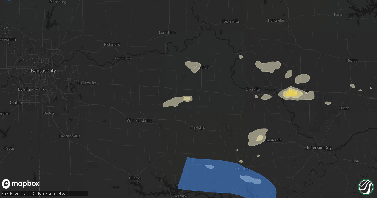 Hail map in Houstonia, MO on July 10, 2026