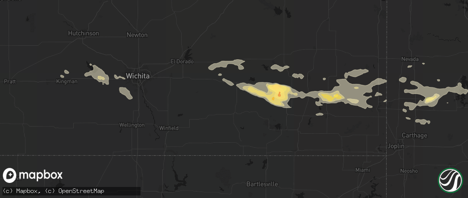Hail map in Howard, KS on July 10, 2026