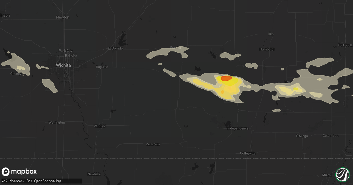 Hail map in Howard, KS on July 10, 2026