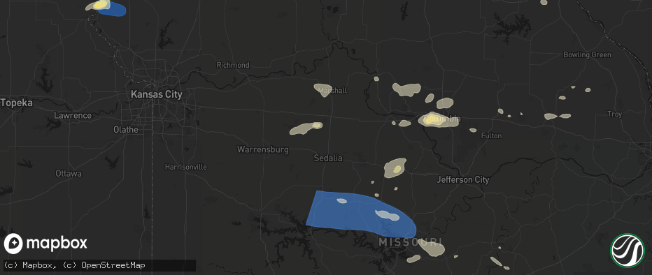 Hail map in Hughesville, MO on July 10, 2026