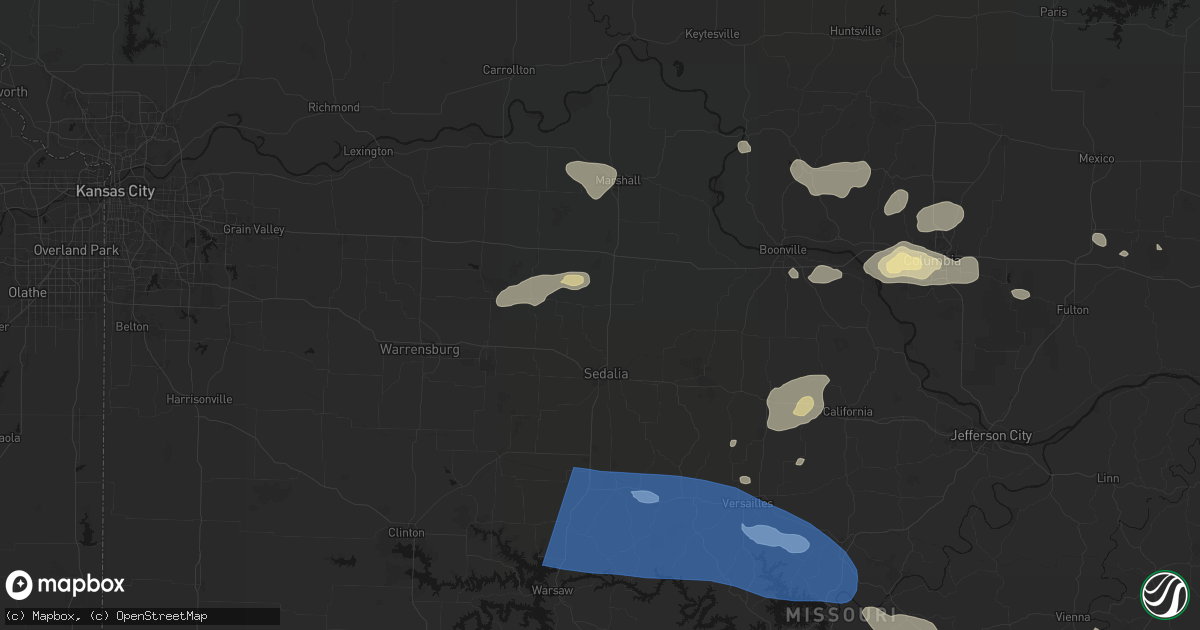 Hail map in Hughesville, MO on July 10, 2026