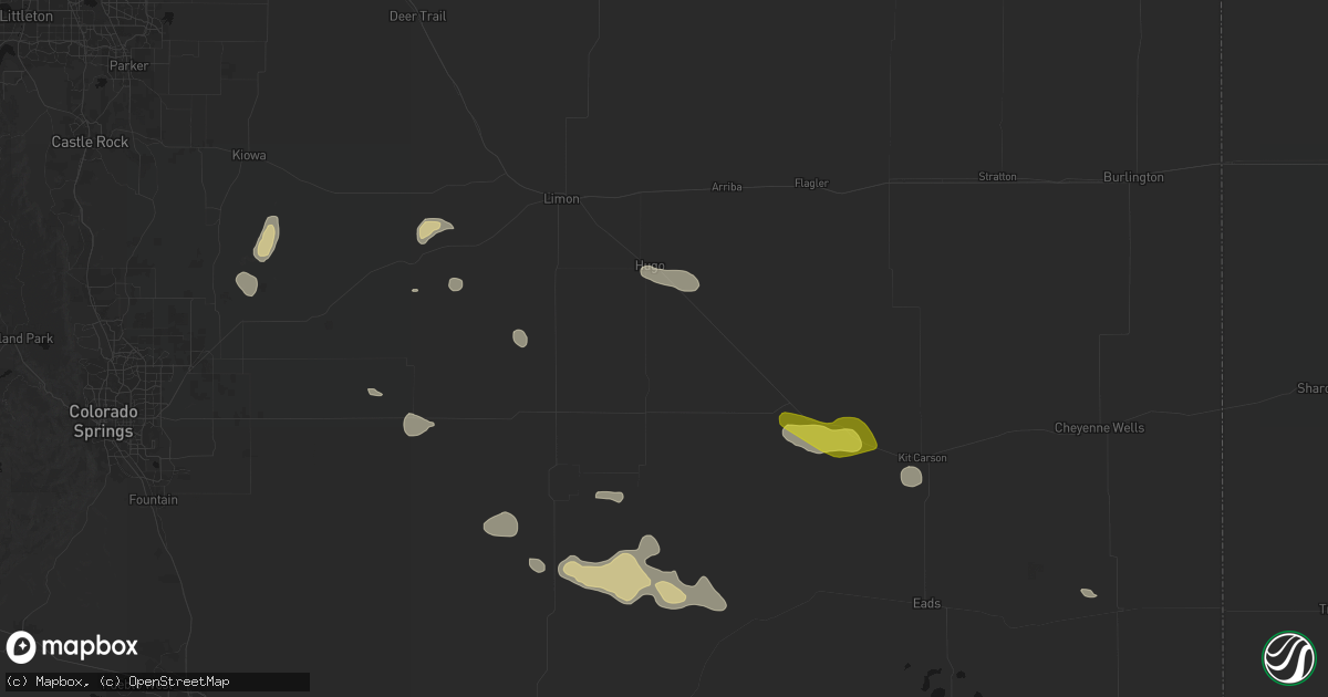 Hail map in Hugo, CO on July 10, 2026