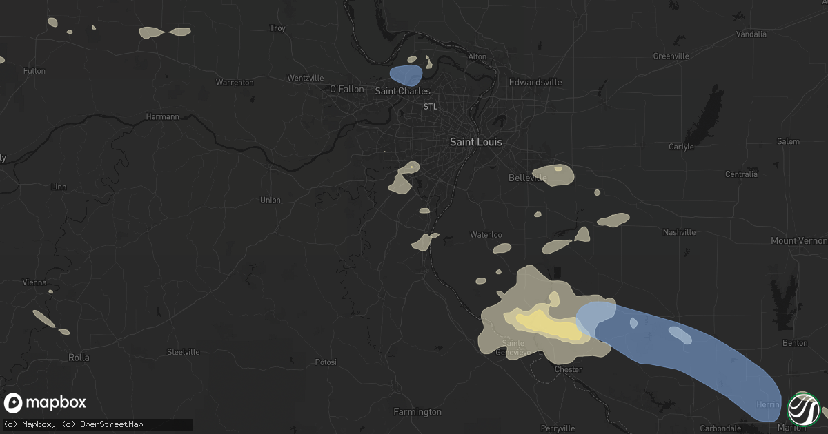 Hail map in Imperial, MO on July 10, 2026