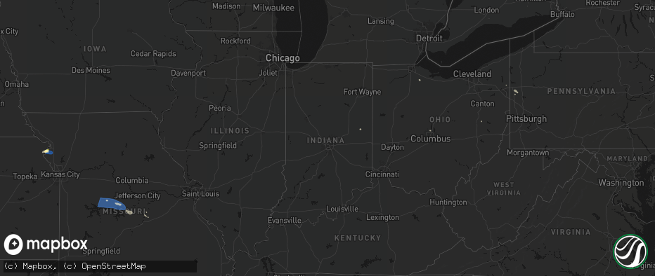 Hail map in Indiana on July 10, 2026