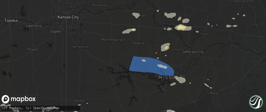 Hail map in Ionia, MO on July 10, 2026