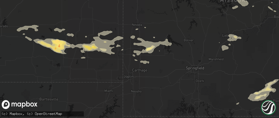 Hail map in Jasper, MO on July 10, 2026