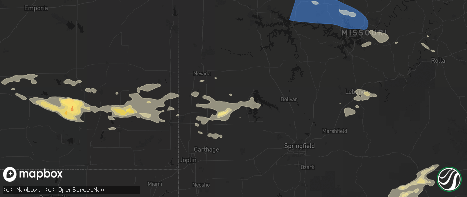 Hail map in Jerico Springs, MO on July 10, 2026
