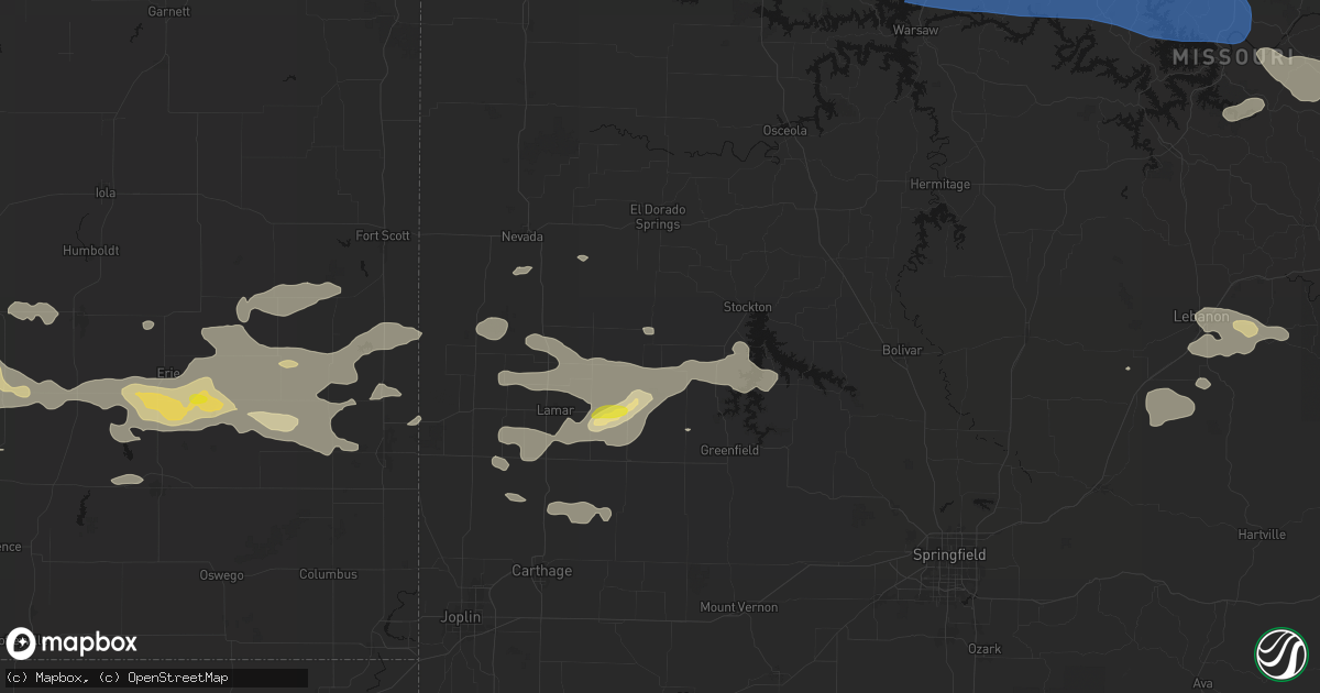 Hail map in Jerico Springs, MO on July 10, 2026