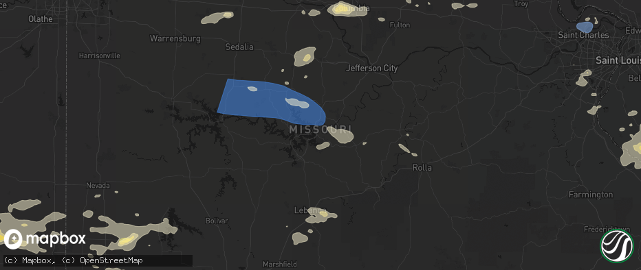 Hail map in Kaiser, MO on July 10, 2026