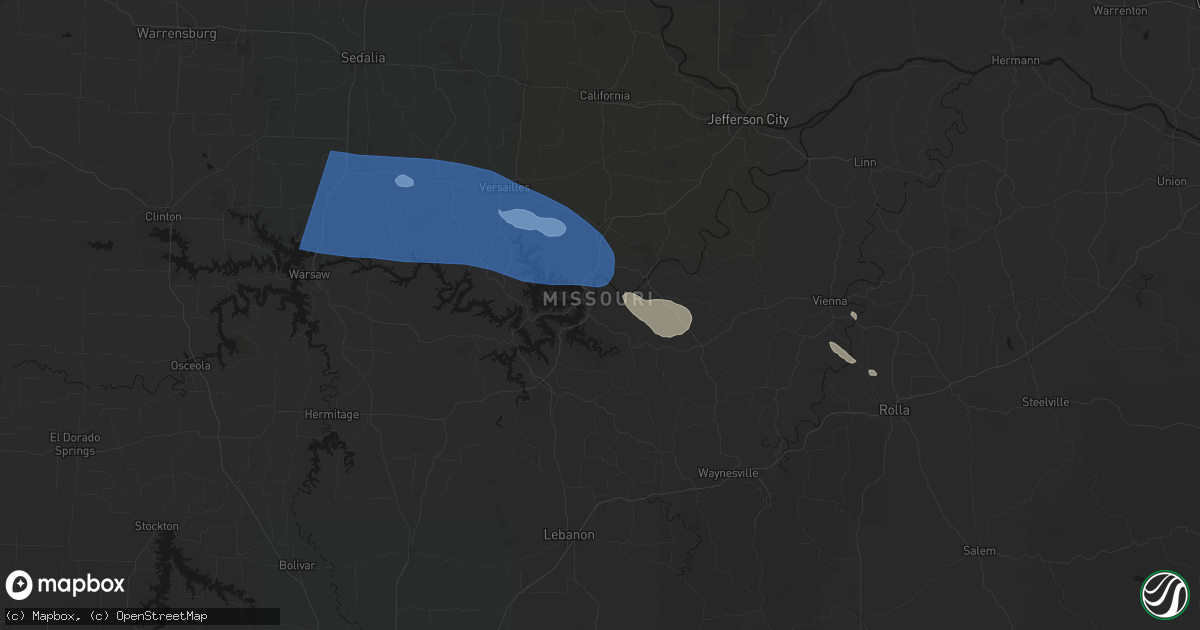 Hail map in Kaiser, MO on July 10, 2026