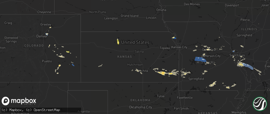 Hail map in Kansas on July 10, 2026