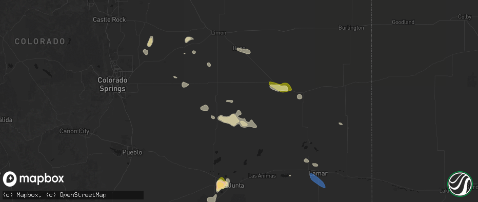 Hail map in Karval, CO on July 10, 2026
