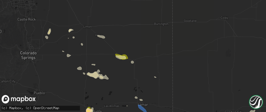 Hail map in Kit Carson, CO on July 10, 2026