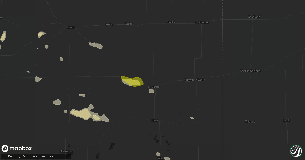 Hail map in Kit Carson, CO on July 10, 2026