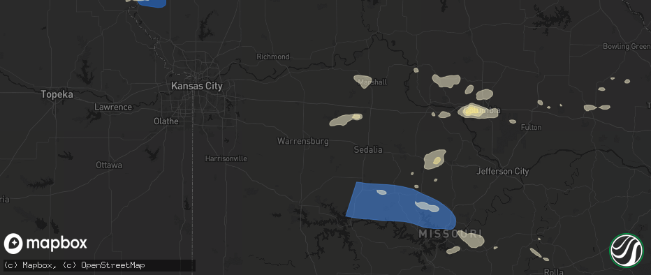 Hail map in Knob Noster, MO on July 10, 2026