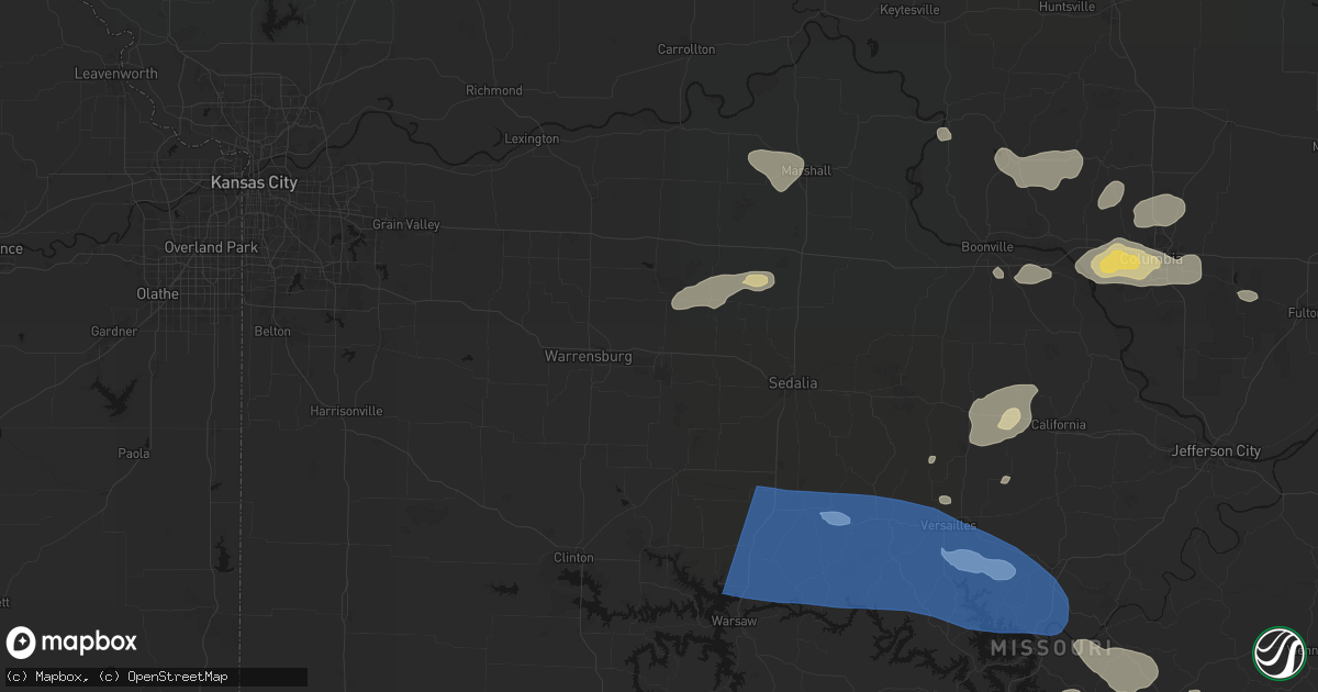 Hail map in Knob Noster, MO on July 10, 2026