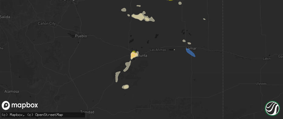 Hail map in La Junta, CO on July 10, 2026