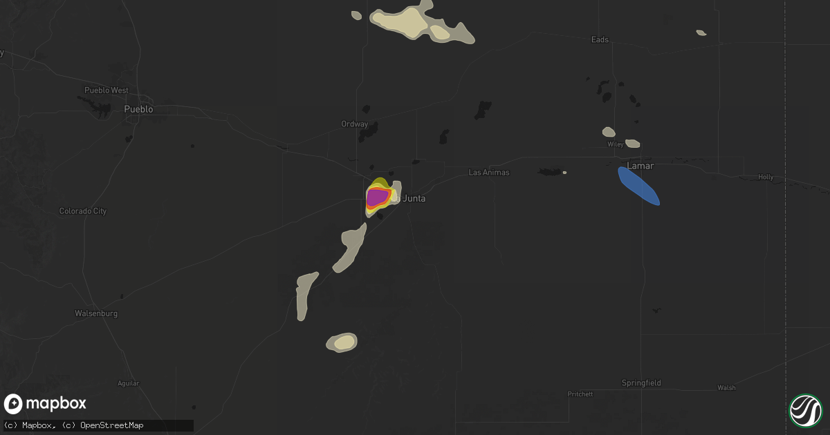 Hail map in La Junta, CO on July 10, 2026