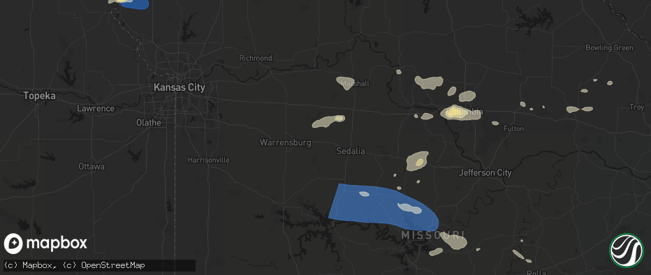 Hail map in La Monte, MO on July 10, 2026