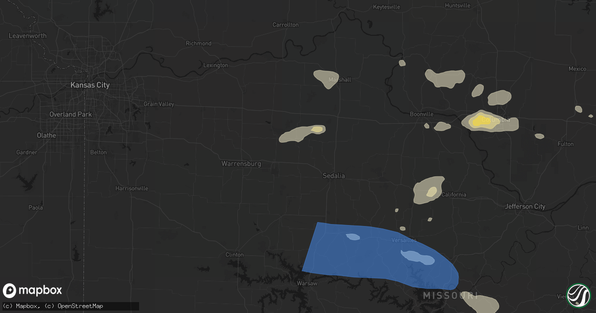 Hail map in La Monte, MO on July 10, 2026