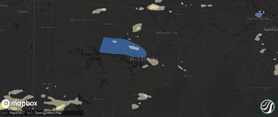 Hail map in Lake Ozark, MO on July 10, 2026