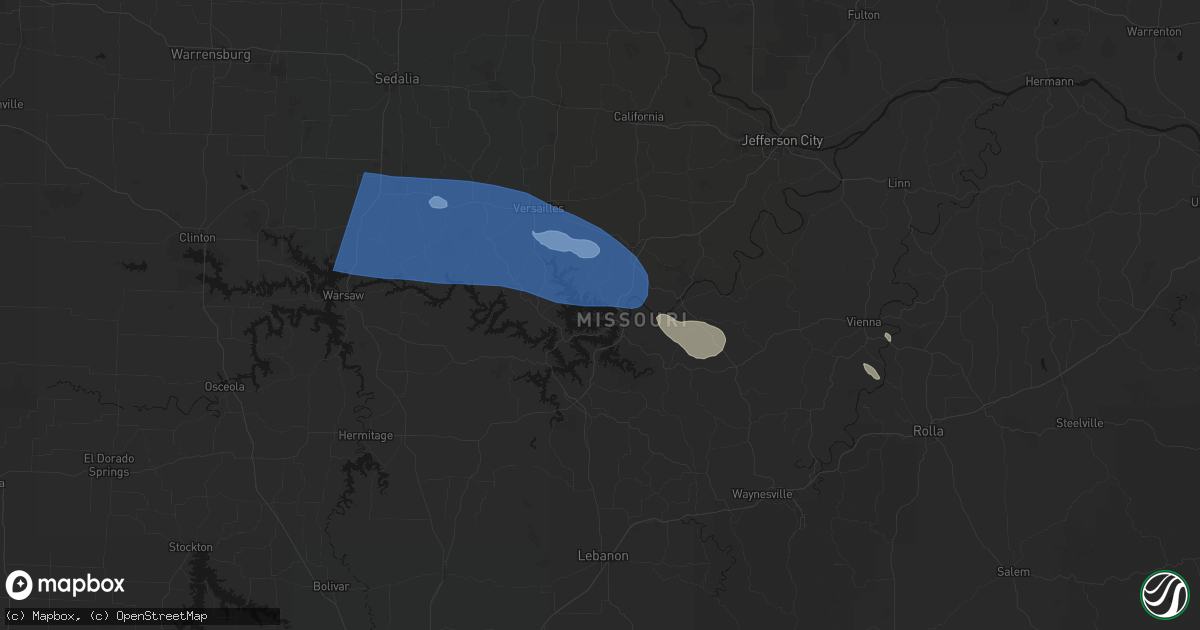 Hail map in Lake Ozark, MO on July 10, 2026