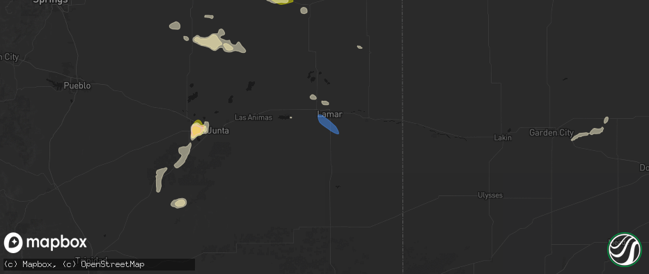Hail map in Lamar, CO on July 10, 2026