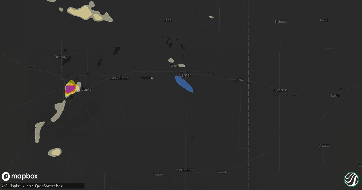 Hail map in Lamar, CO on July 10, 2026