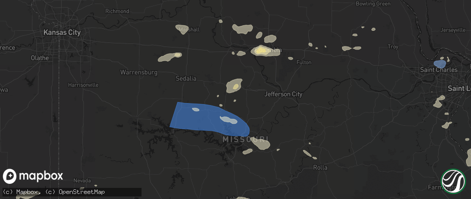 Hail map in Latham, MO on July 10, 2026