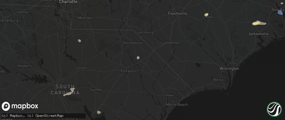Hail map in Latta, SC on July 10, 2026
