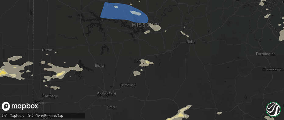 Hail map in Lebanon, MO on July 10, 2026