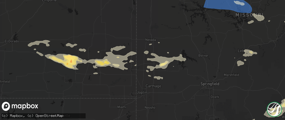 Hail map in Liberal, MO on July 10, 2026