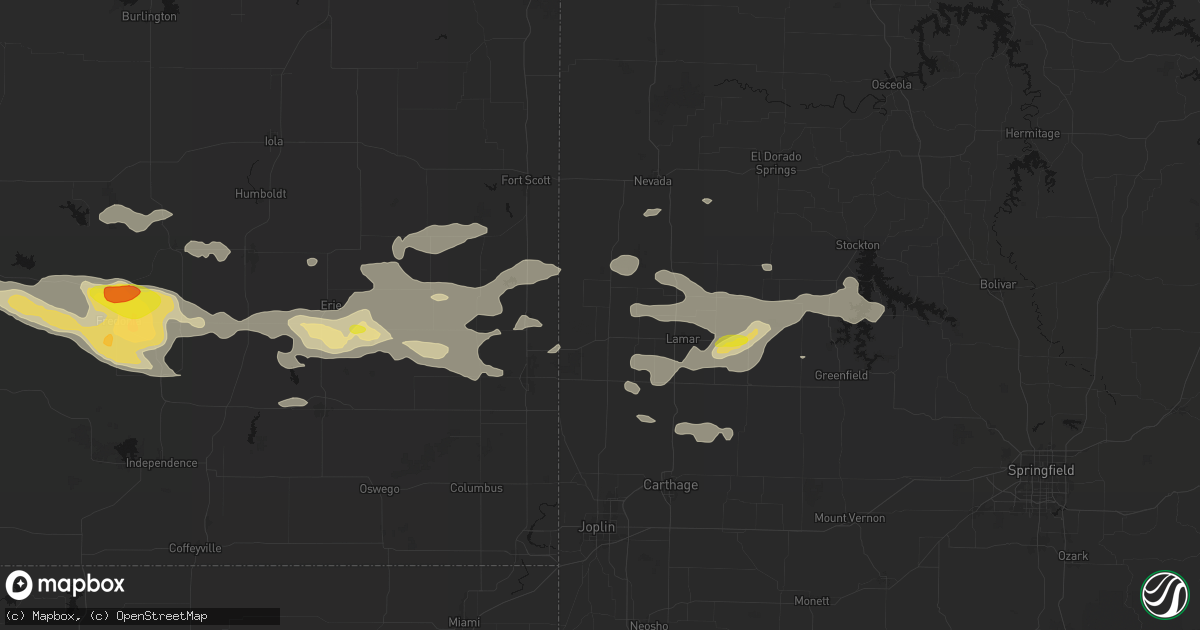 Hail map in Liberal, MO on July 10, 2026