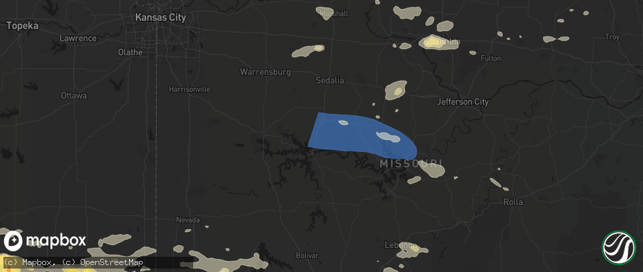 Hail map in Lincoln, MO on July 10, 2026