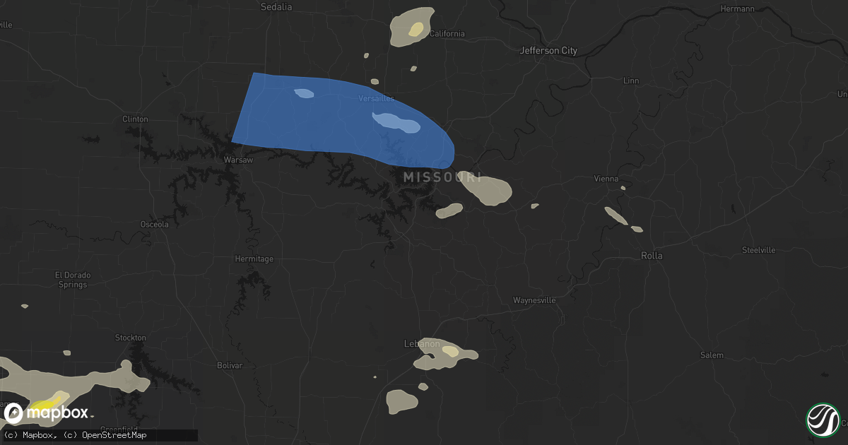 Hail map in Linn Creek, MO on July 10, 2026