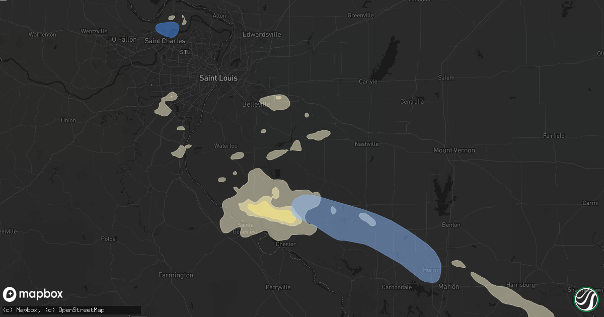Hail map in Marissa, IL on July 10, 2026