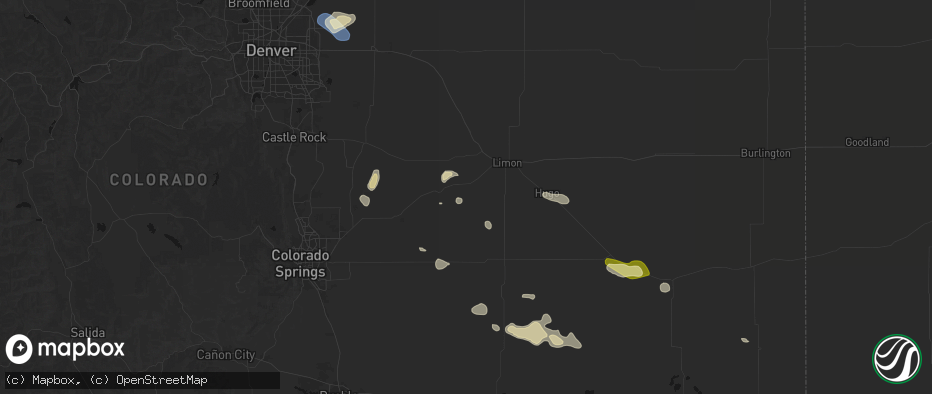 Hail map in Matheson, CO on July 10, 2026