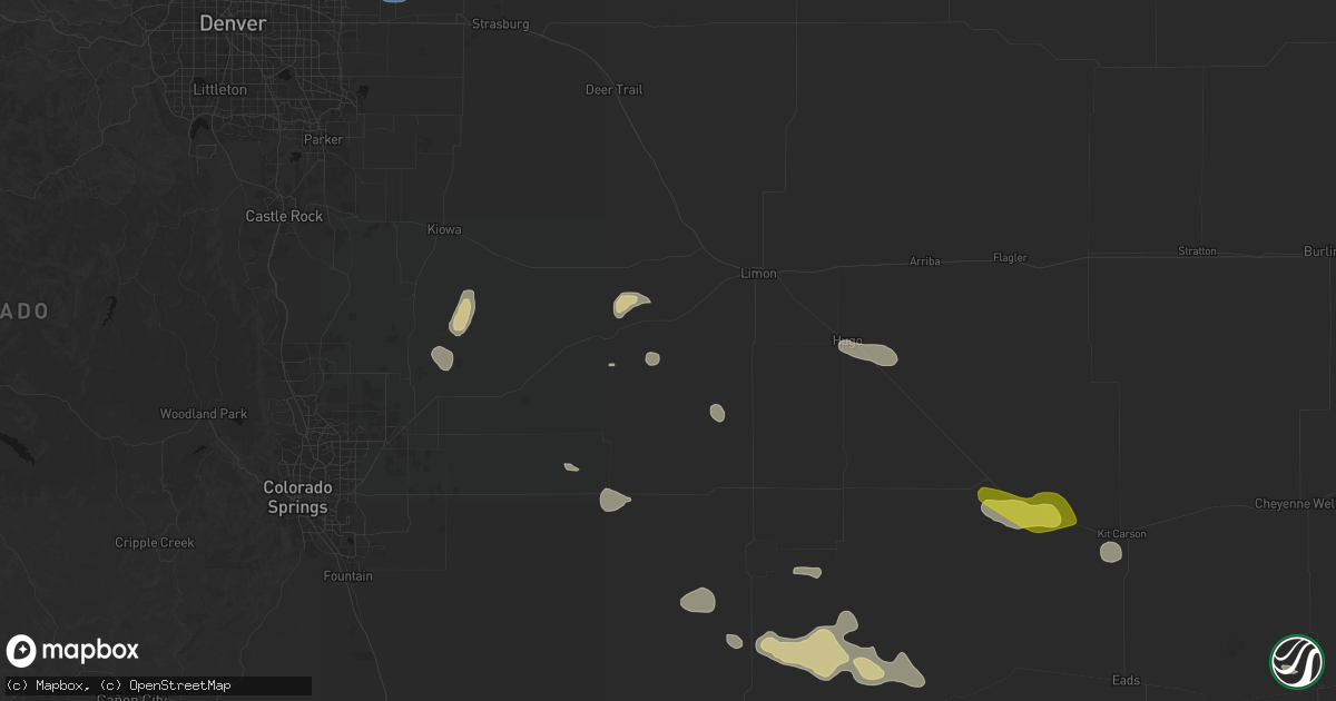 Hail map in Matheson, CO on July 10, 2026