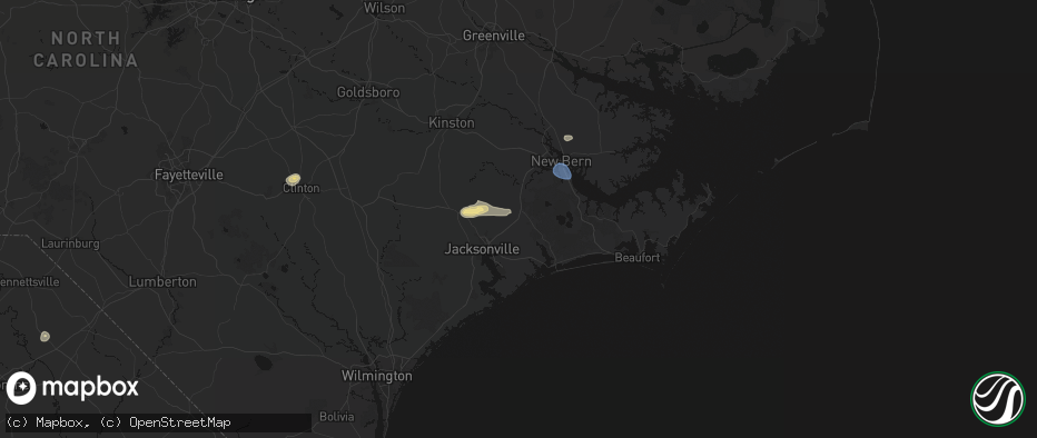 Hail map in Maysville, NC on July 10, 2026