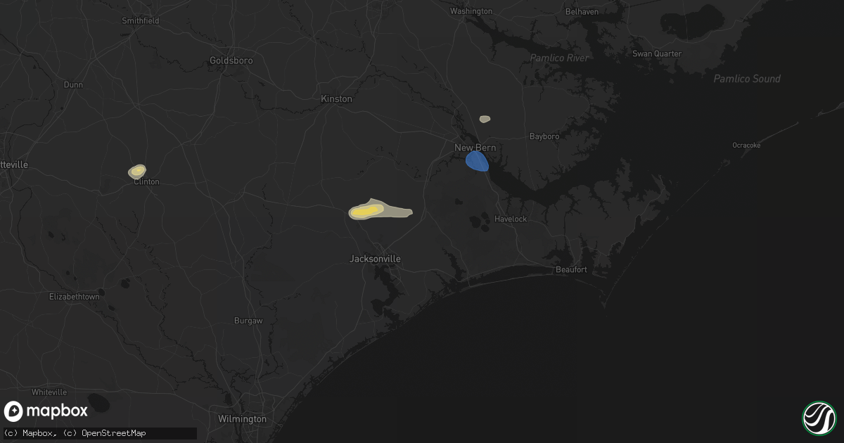Hail map in Maysville, NC on July 10, 2026