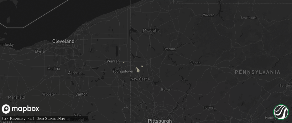Hail map in Mercer, PA on July 10, 2026