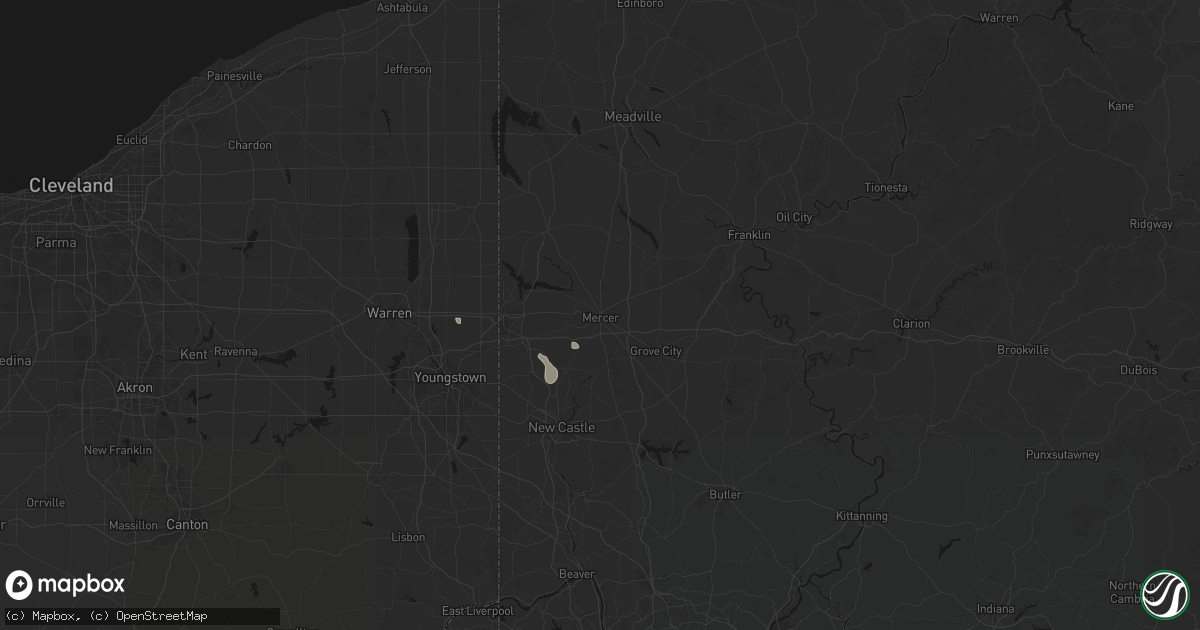 Hail map in Mercer, PA on July 10, 2026