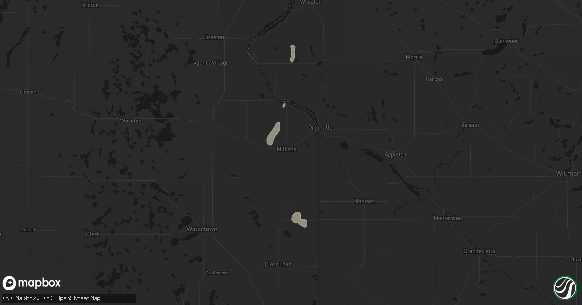 Hail map in Milbank, SD on July 10, 2026