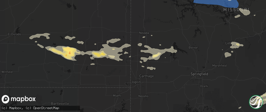 Hail map in Mindenmines, MO on July 10, 2026
